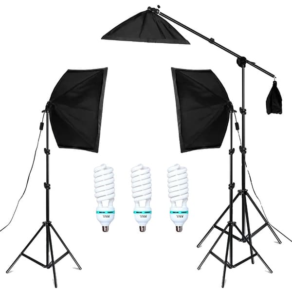 Softbox Belysningskit, 50x70cm Softbox Størrelse, Justerbar 2M Stativ,3 stk 135W