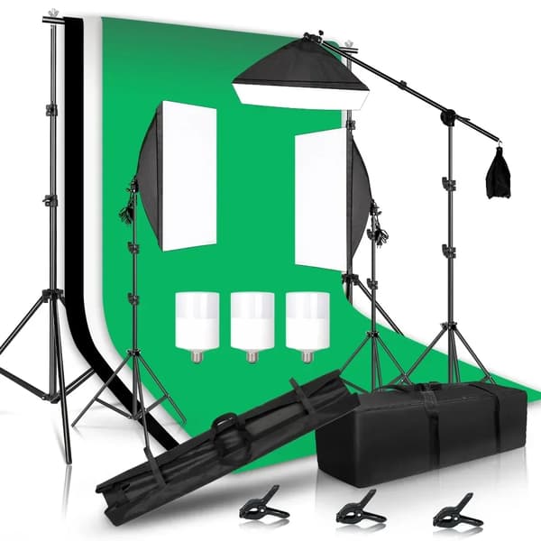 Fotostudio Belysningskit, 2,6m x 3m Bakgrund, Justerbara Ljusstativ,Fotostudio Kit 35