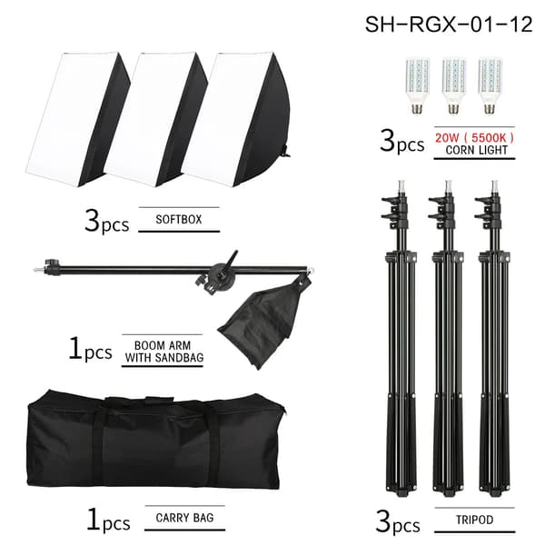 Fotostudio Belysningskit, Softbox-lampor, LED-lampa,20W Lampa