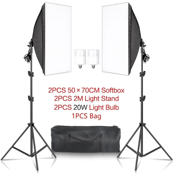 Studio Kit, Softbox-belysning, Justerbart Stativ,20W Vit