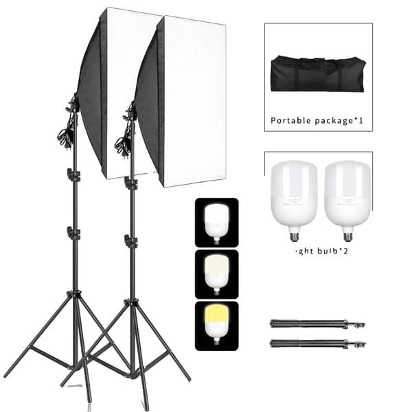 Studio Kit, Softbox-belysning, Justerbart Stativ,135W