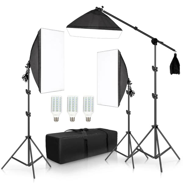Softbox-belysningskit, 3 softboxar, justerbara ljusstativ,3st Kall Vit Lampa