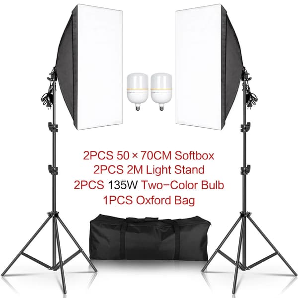 Softbox-belysningskit, 3 softboxar, justerbara ljusstativ,tvåfärgad glödlampa
