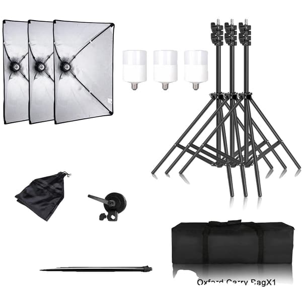 Fotografi Softbox Belysningskit, 3 Softboxar, Justerbara Ljusstativ,3st 20W glödlampor