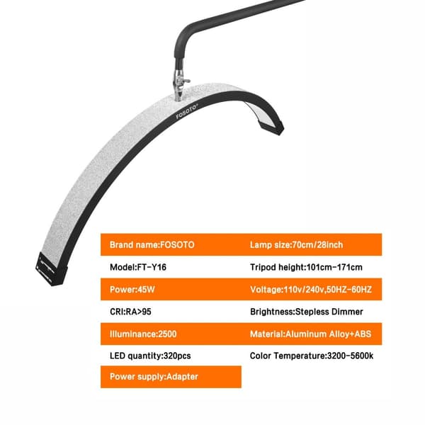 FOSOTO LED Video Light, 45W Effekt, Justerbar Farvetemperatur 3200-5600K,Sort Y16