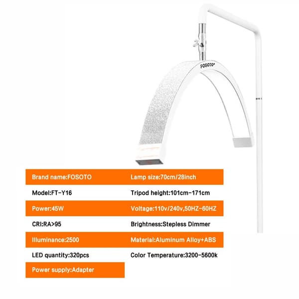FOSOTO LED Video Light, 45W Effekt, Justerbar Farvetemperatur 3200-5600K,Hvid Y16