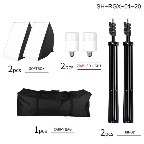 Fotografi Softbox Kit, 135W LED-pærer, Justerbar stativhøjde 70-200CM,SH-RGX-01-20