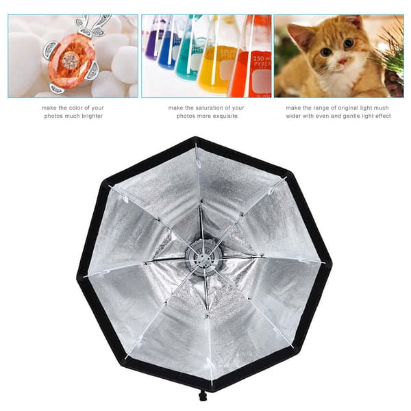 Octagoninen sateenvarjo pehmeä laatikko, 80 cm koko, Bowens-kiinnitys, hunajakennoverkko mukana