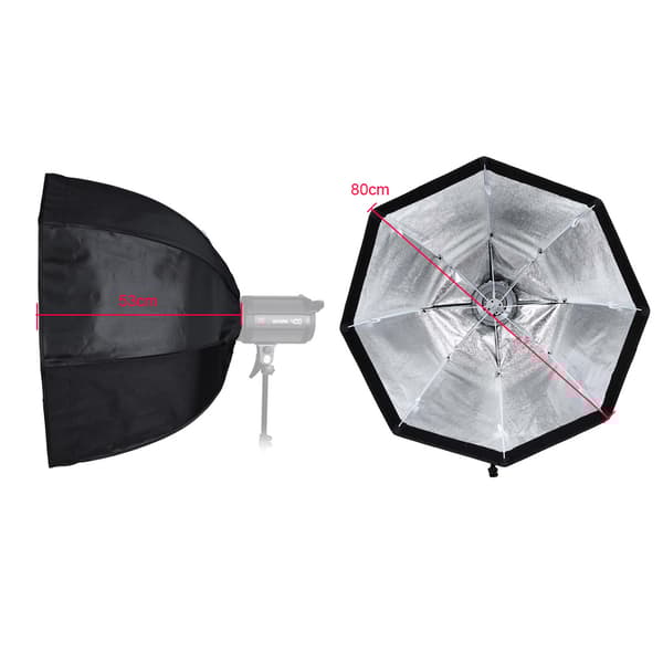 Octagoninen sateenvarjo pehmeä laatikko, 80 cm koko, Bowens-kiinnitys, hunajakennoverkko mukana