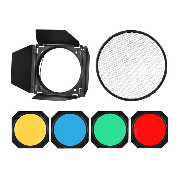 Godox BD-04 Barn Door Kit, 4 Farvet Gel Filtre, Honningkage Gitter,BD 04
