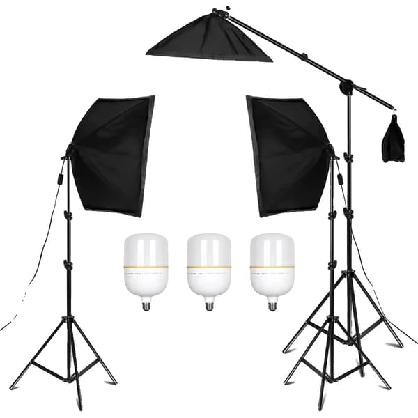 Softbox Belysningskit, 3 Softboxe, Justerbare Lystativer,3stk 2-farvet pærer