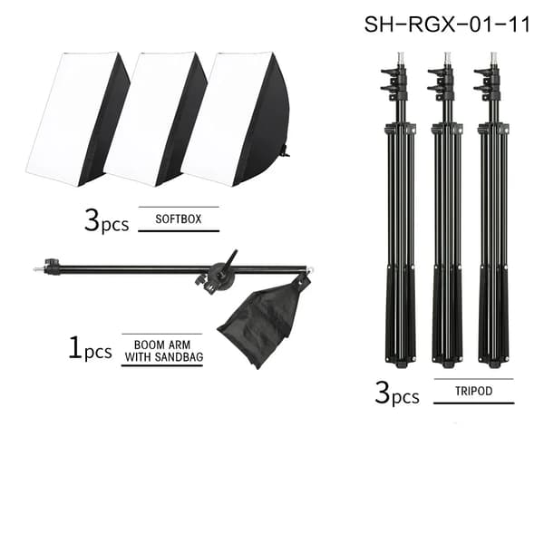 Softbox Belysningskit, 3 Softboxe, Justerbare Lystativer,Bare 3stk softbox