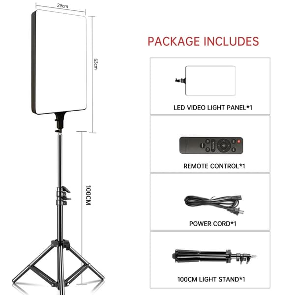 LED Video Lys Panel, Justerbar Lysstyrke, Bi-Farvet Temperatur,med 100 cm stativ