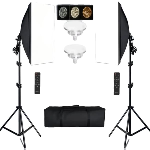 Fotografi Softbox Belysningskit, 50x70CM Softbox, 2M Lystativ,2stk 70w 3 Farver