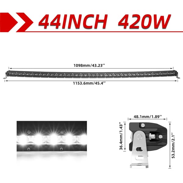 LED lysbjælke, buet form, kombinebjælkevinkel,6 D 44 tommer 420W