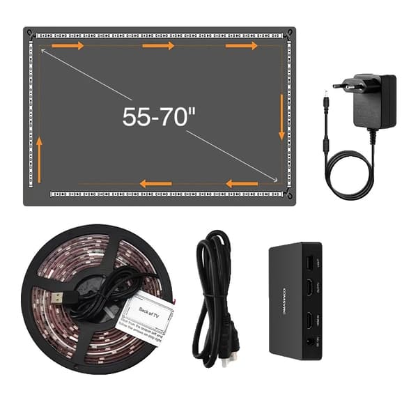 RGBIC-ympäristö LED-taustavalo, yhteensopiva 4K/60Hz:n kanssa, ääniohjaus Alexa- ja Google Assistant -palveluilla,55-70 tuumaa - EU-pistoke