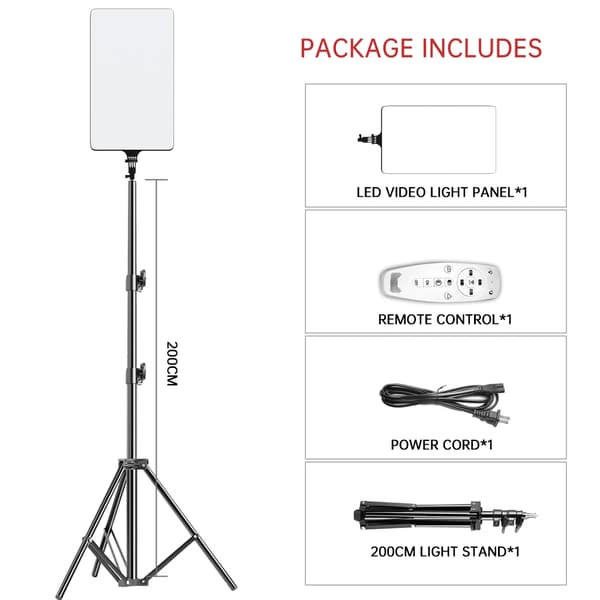 LED Video Fyldelampe, Justerbar Lysstyrke, Fjernbetjening,Ny 200 cm tripod