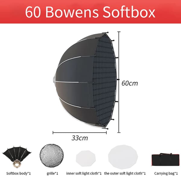 Bowens Parabolisk Softbox, Hurtig Opsætning, Universel Kompatibilitet,33X60