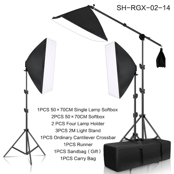 Softbox Belysningskit, Indeholder Flere Softboxes, Bærbar Transporttaske, Fleksible Lysstativer,SH-RGX-02-14SH-RGX-02-14