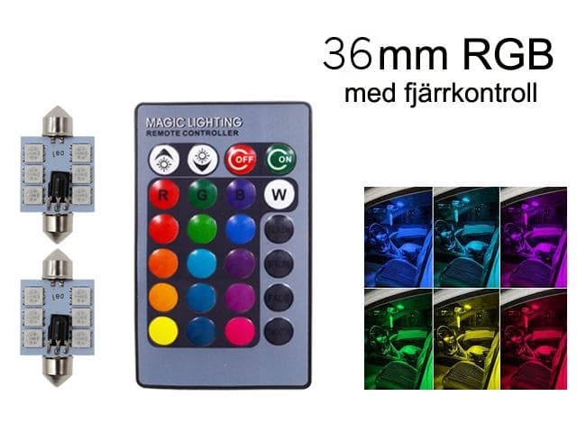 36mm C5W RBG m fjärr spollampor Led 2-pack 12v DC festoon