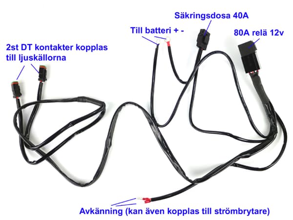 Kabelsats 80A reläkabel strömkabel arbetsljus ledramp 2x DT