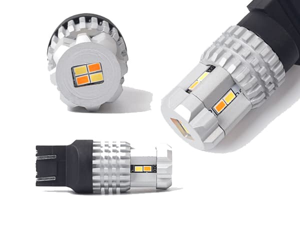 T20 7443 W21/5w Led Dualcolor gul-vit  2-pack w3x16q w316q