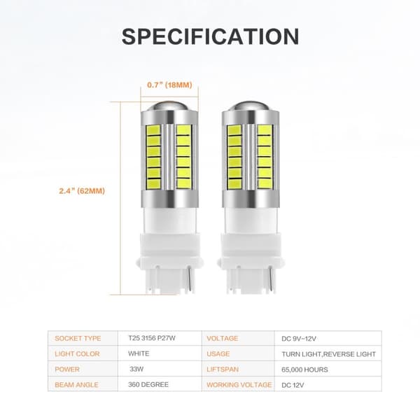 2x Red 3156 P27W T25 33st smd 5730