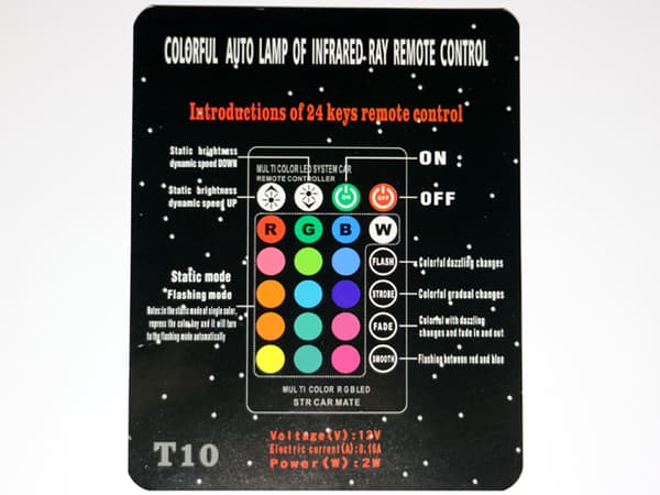T10 w5w RBG m fjärr Led 2-pack 12v DC pimp styling