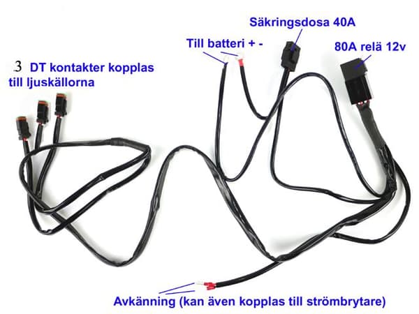 Kabelsats 80A reläkabel strömkabel arbetsljus ledramp 3x DT