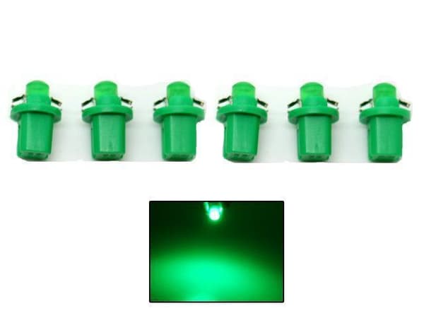 b8,5d Ledlampor med 1st COB ledchip  6-pack instrumentlampa 12v Grön