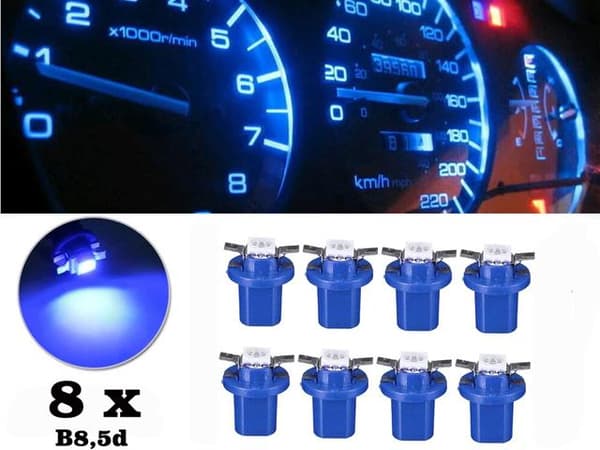 B8,5D Blå Ledlampor 8-pack instrumentlampa 12v