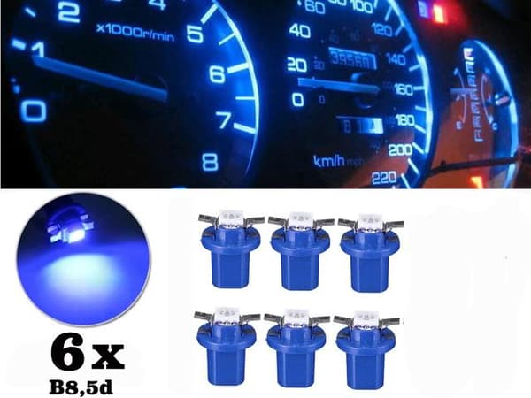 B8,5D Blå Ledlampor 6-pack instrumentlampa 12v
