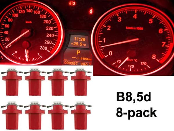 B8,5D Röda Ledlampor 8-pack instrumentlampa 12v