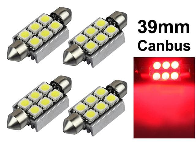 Spollampa 39mm röd Canbus Led 5050SMD 4-pack C5W SV8.5