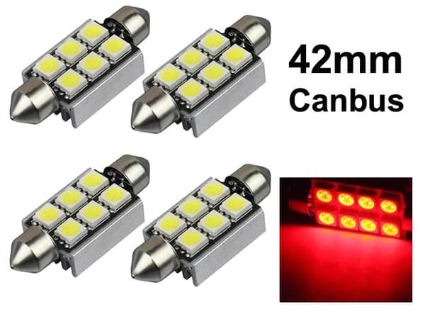 Spollampa 41mm 42mm röd Canbus Led 5050SMD 4-pack C5W SV8.5