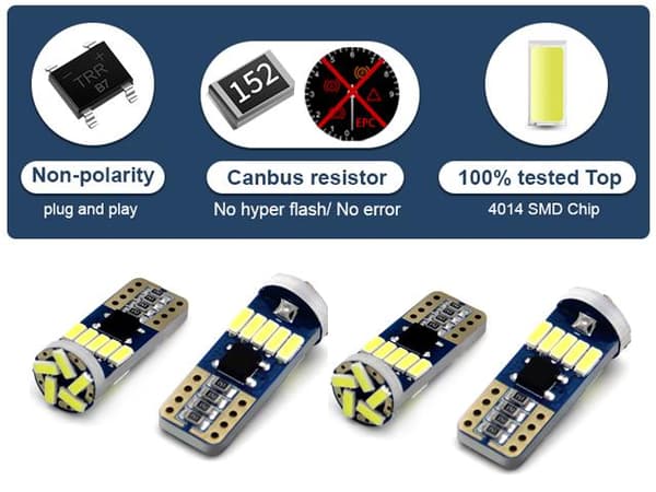 T10 w5w Canbus Röd 4-pack Led lampor med 15st 4014smd chip