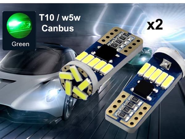 T10 w5w Canbus Grön 2-pack Led lampor med 15st 4014smd chip