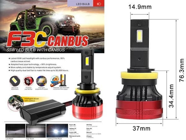 HB4 led kit F3C 9006 5000 lumen 55w 6000k  2-pack
