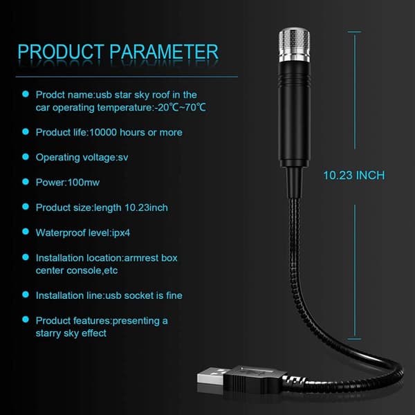 Rødt USB-drevet stjernelys for bil, hjem, soverom ...