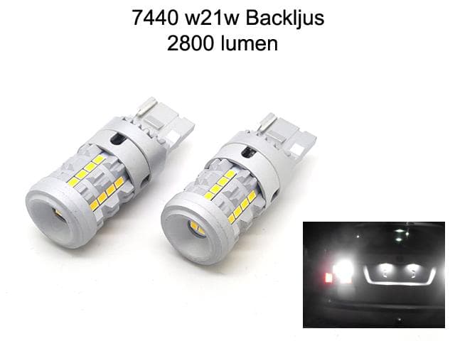 7440 Canbus w21w T20 Led m. 26st 3020smd backljus 2-pack w3x16d