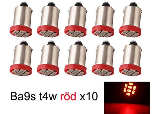 BA9S 10-pack röd Led med 8st SMD2835 chip T4W styling
