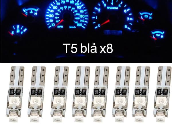 T5 Led 8-pack blå 1210smd W2x4.6d W2.1.x4.9d W1.2W W2.3W