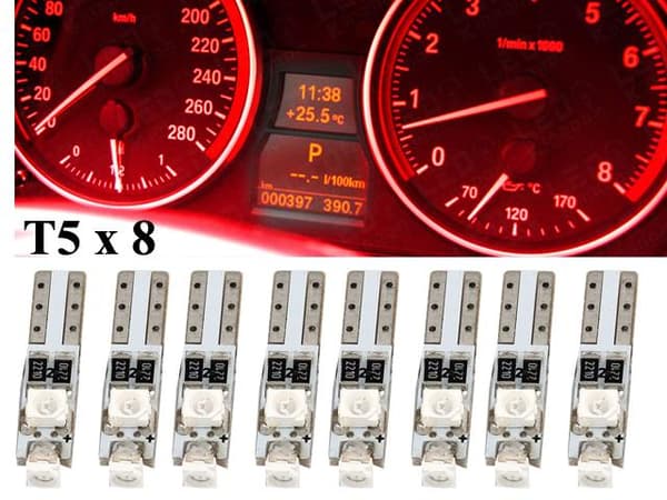 T5 Led 8-pack röd 1210smd W2x4.6d W2.1.x4.9d W1.2W W2.3W