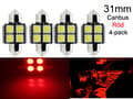Miniatyrbild 1 av 7: Spollampa 31mm röd canbus Led 5050SMD 4-pack C5W SV8.5