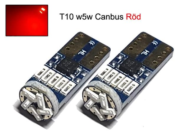 T10 w5w Canbus Röd 2-pack Led lampor med 15st 4014smd chip