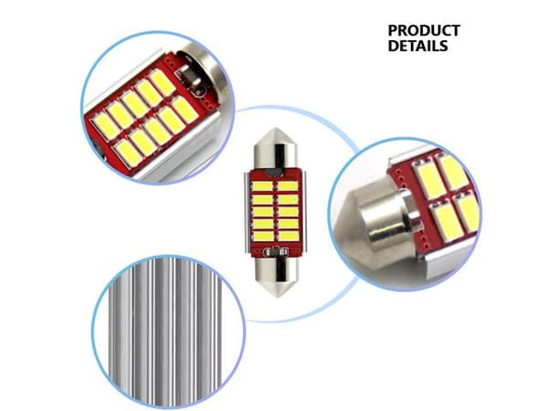 c5w canbus 36mm röd led spollampor SV8.5 festoon 2-pack 12v