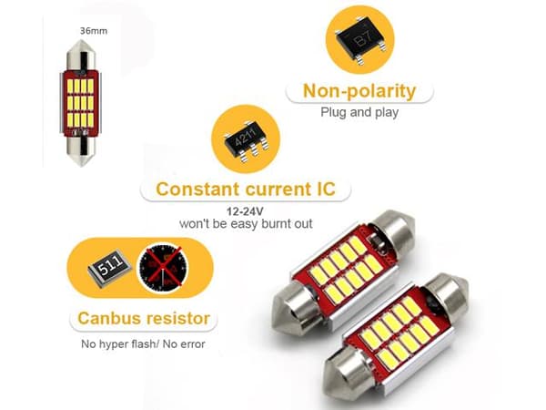 c5w canbus 36mm röd led spollampor SV8.5 festoon 2-pack 12v