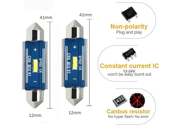 canbus c5w 41mm 42mm Led 400 lumen 6000K 2-pack festoon