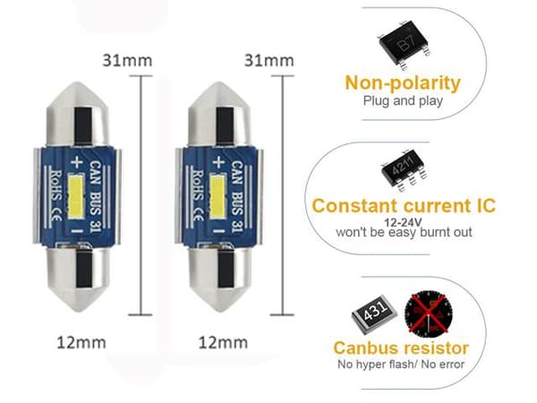canbus c5w 31mm Led 400 lumen 6000K 2-pack festoon c10w