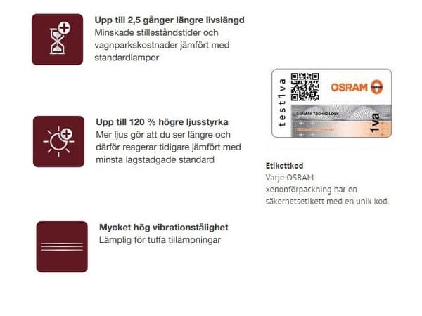 Osram H7 +100% 24volt 70w halogen premium lampor DC px26d 2st
